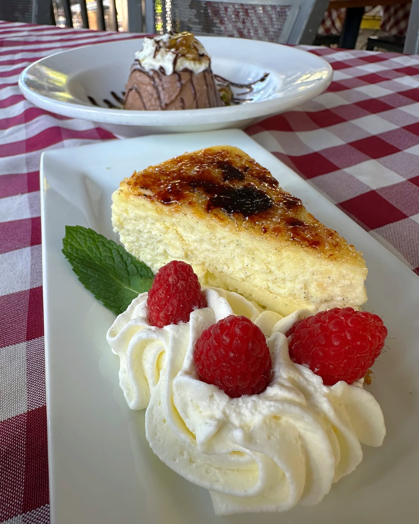 Crème brûlée with raspberries and cream, made in house