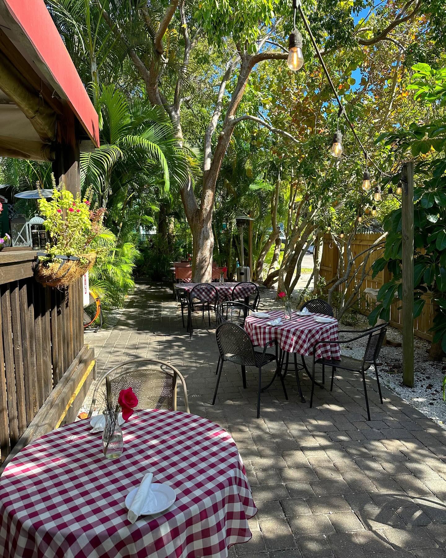 A table for two at the far end of the Veranda garden