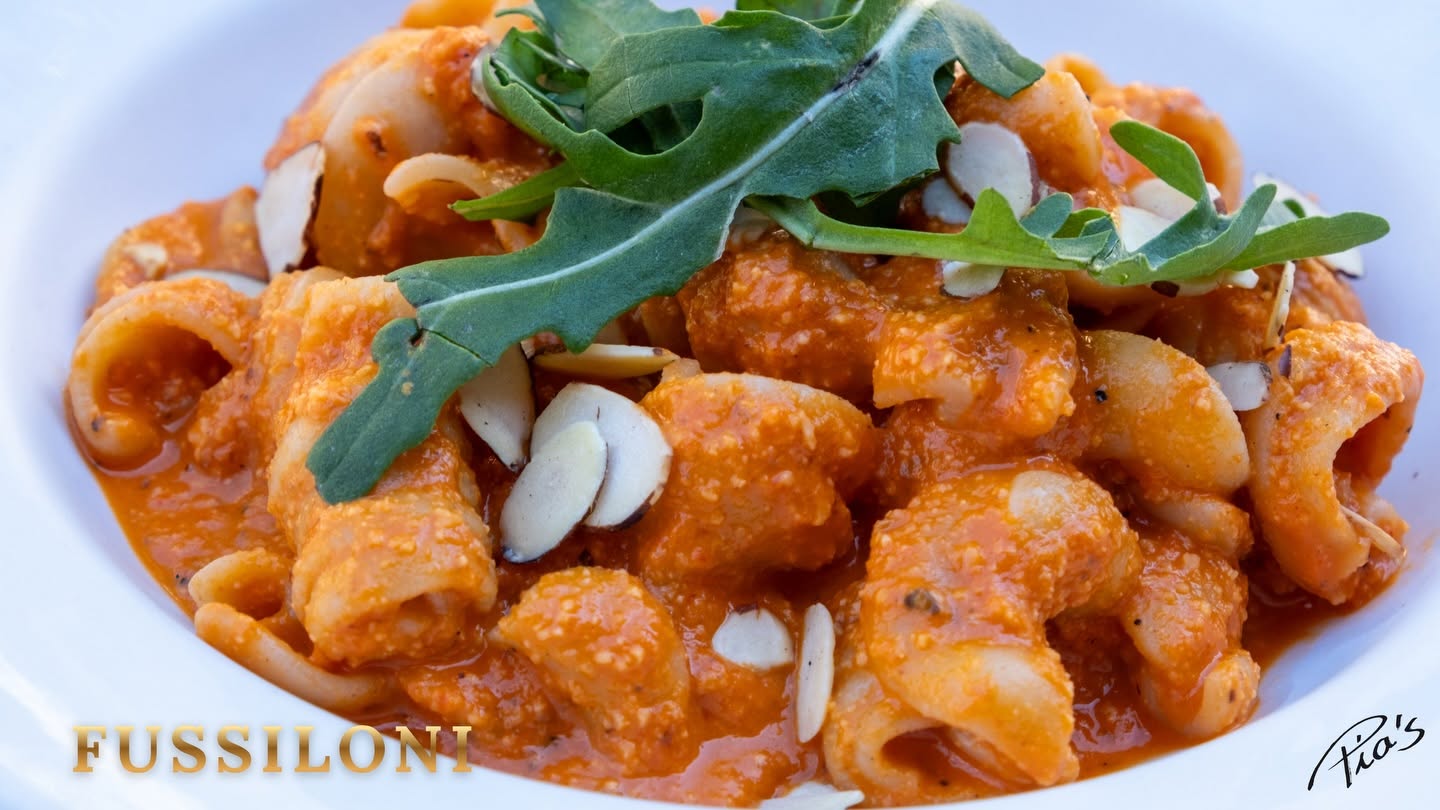 Fusilloni in a tomato cream sauce with almonds